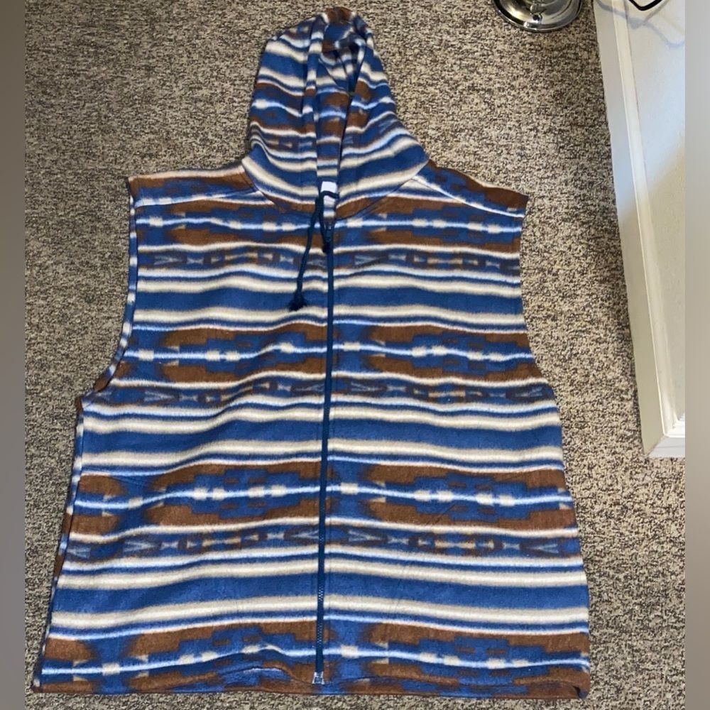 VTG,Blazer Firenze Hooded Striped Vest in Blue and Brown Size L Unisex